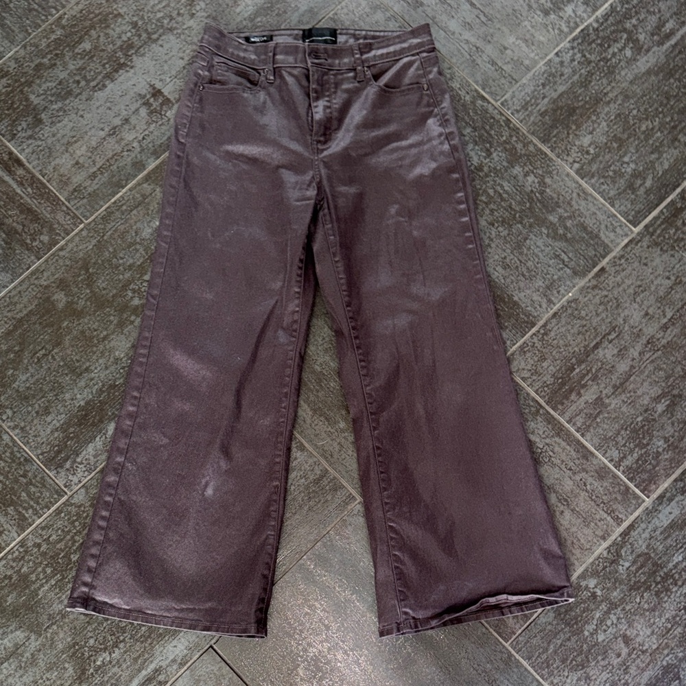 White House Black Market Coated Denim High Rise Wide Leg brown Jean